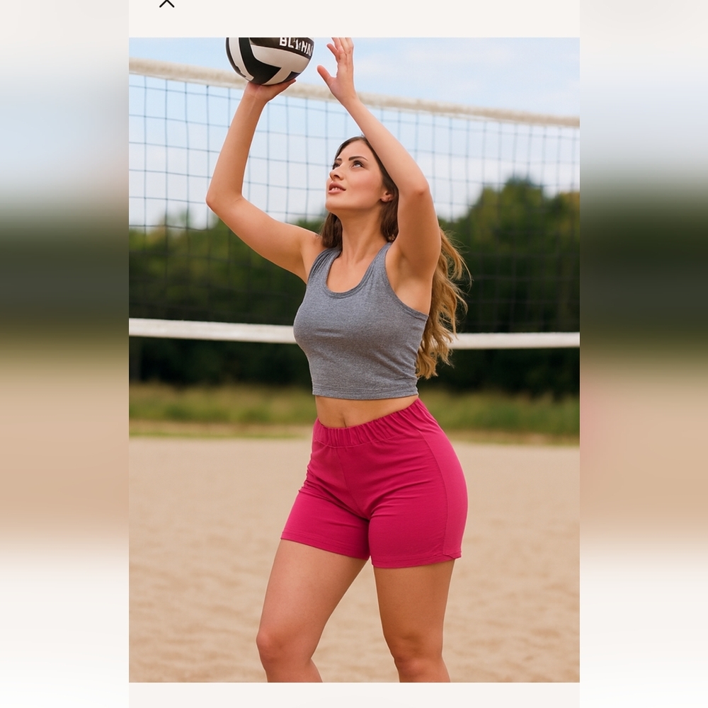 Rasberry Elastic Waist Leggings  Shorts Plus Size.